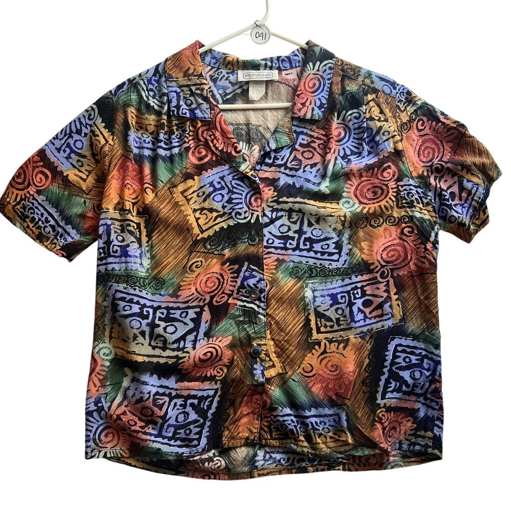 Vintage 90's Impressions of California Aztec Print Collared Shirt